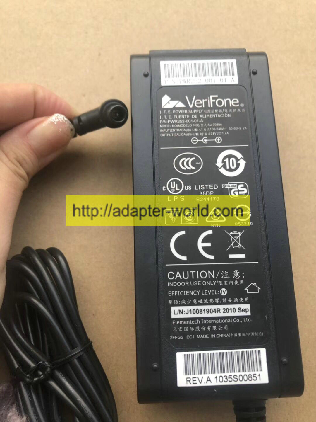 *100% Brand NEW* Verifone PWR252-001-01-A 24V 1.7A AU-7995n 6.5mmx4.4mm Switching Power Adapter Free shipping!